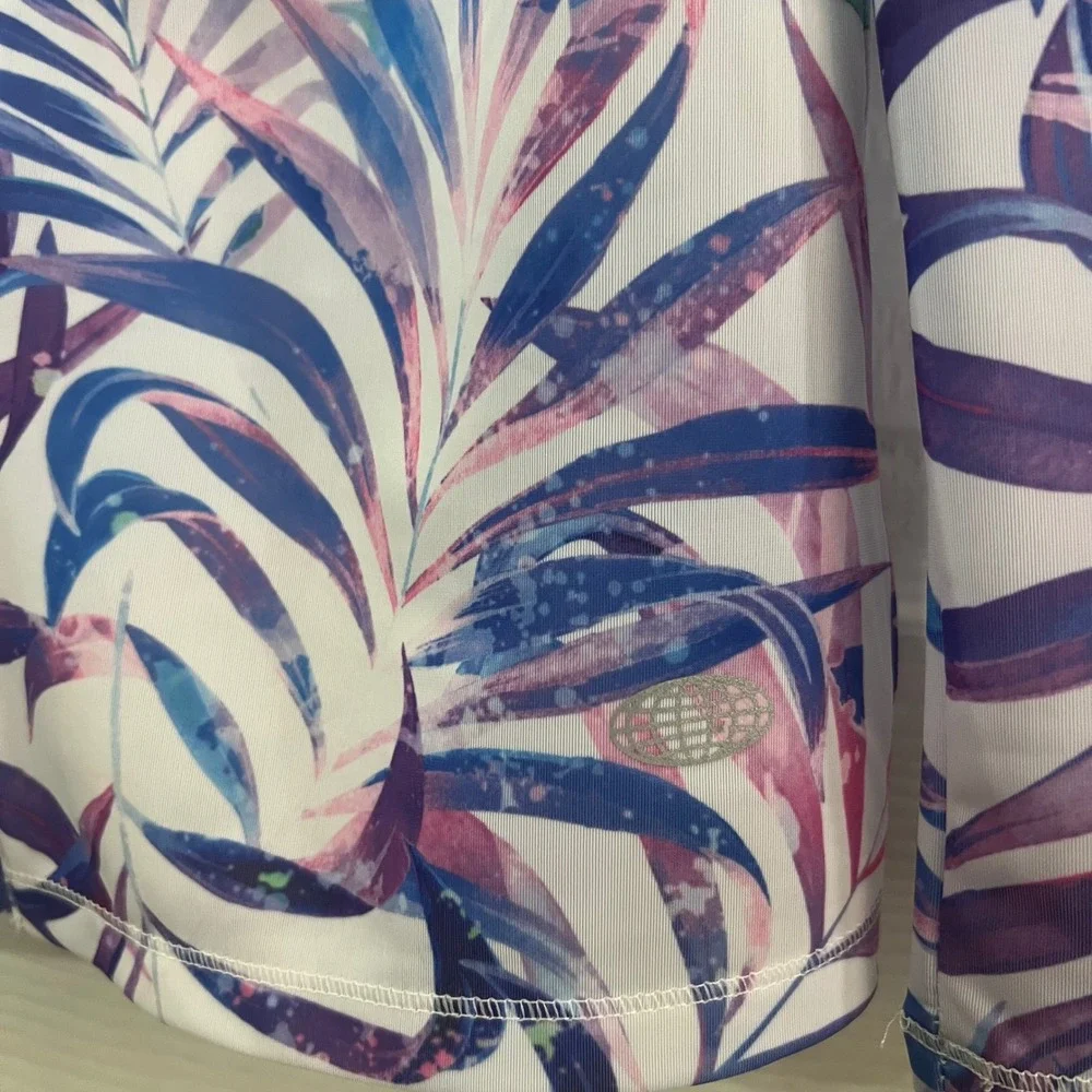 Reel Legends Womens Large Rashguard Zip Front‎ Long Sleeve Tropical Palm Print